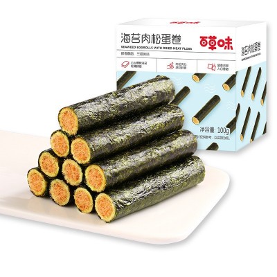 百草味海苔肉松蛋卷100g网红休闲办公零食夹心海苔脆图5