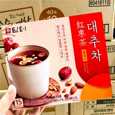 韩国丹特红枣茶小袋条装大枣茶速溶冲饮饮品15条225g批发一件代发 2盒起批
