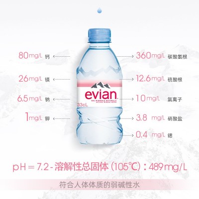 法国衣云矿泉水330ml24瓶整箱弱碱性水进口天然小瓶饮用水批发图3