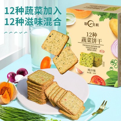 每日生机12种蔬菜苏打饼干鸡汁原味鲜薄脆餐网红小吃休闲零食180g图3