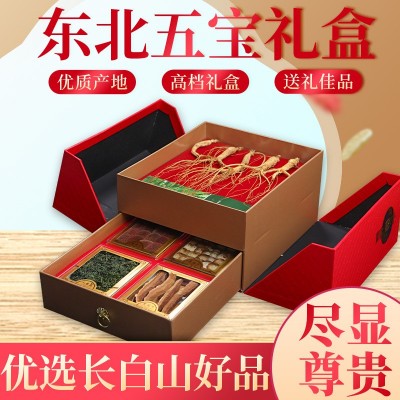 五宝礼盒内含人参 鹿鞭片 鹿茸片 灵芝片 人参花春节送礼礼品批发图3