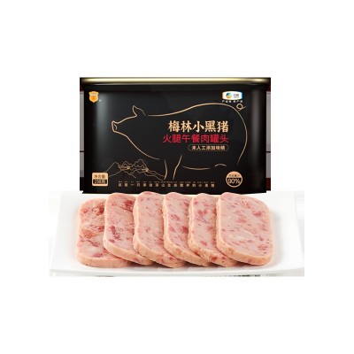 中粮梅林午餐肉罐头小黑猪火腿猪肉198g囤货三明治寿司薯条批发