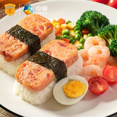 中粮梅林午餐肉罐头小黑猪火腿猪肉198g囤货三明治寿司薯条批发图3