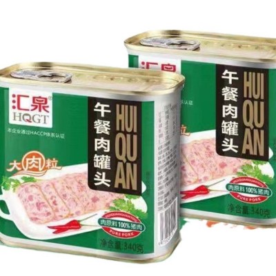 汇泉大肉粒午餐肉罐头340g*24工厂直销火锅三明治早餐泡面速食图2
