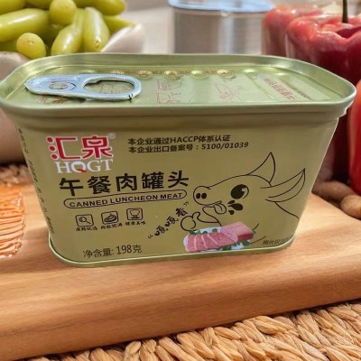 汇泉午餐肉罐头198g*36熟食火锅三明治早餐泡面速食火腿罐头图4