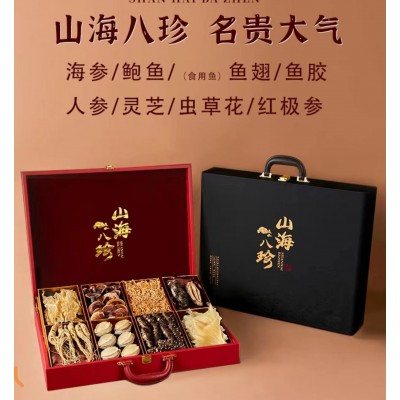 新瑞厂家水产海鲜干货海参鲍鱼双拼礼盒装高档淡干海参礼盒批发图3