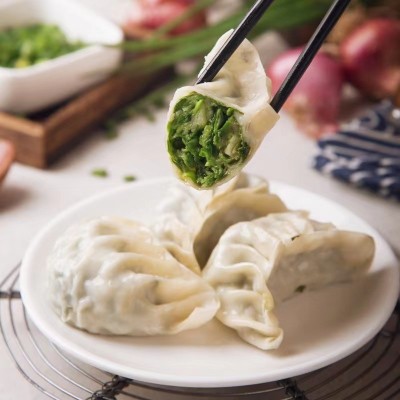 德心正点玉米韭菜手工蒸煎饺子商用速冻早餐预制菜批发冷冻半成品图2